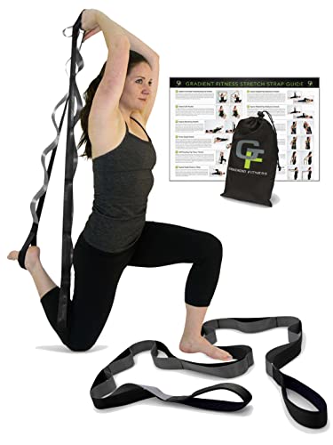 Gradient Fitness Stretching Strap for Physical Therapy, 12 Multi-Loop Stretch Strap 1.5" W x 8' L, Neoprene Handles, Physical Therapy Equipment, Yoga Straps for Stretching, Leg Stretcher, (Black/Grey) - Image 1