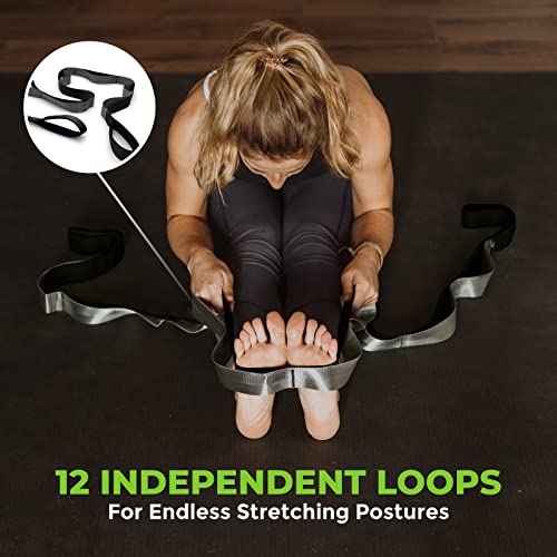 Gradient Fitness Stretching Strap for Physical Therapy, 12 Multi-Loop Stretch Strap 1.5" W x 8' L, Neoprene Handles, Physical Therapy Equipment, Yoga Straps for Stretching, Leg Stretcher, (Black/Grey) - Image 2