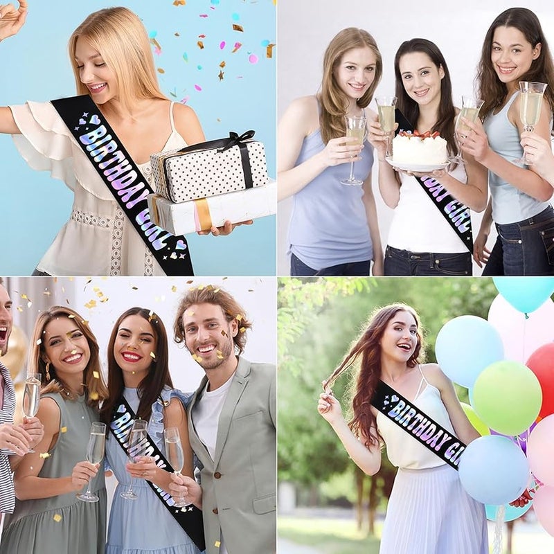 كافتي CAVETEE Birthday Girl Sash, Black Birthday Sash with Iridescent Foil Hot Pink Happy Birthday Decorations for Official Teenager Sweet 16, 21st 30th 40th 50th Birthday Party - Image 4