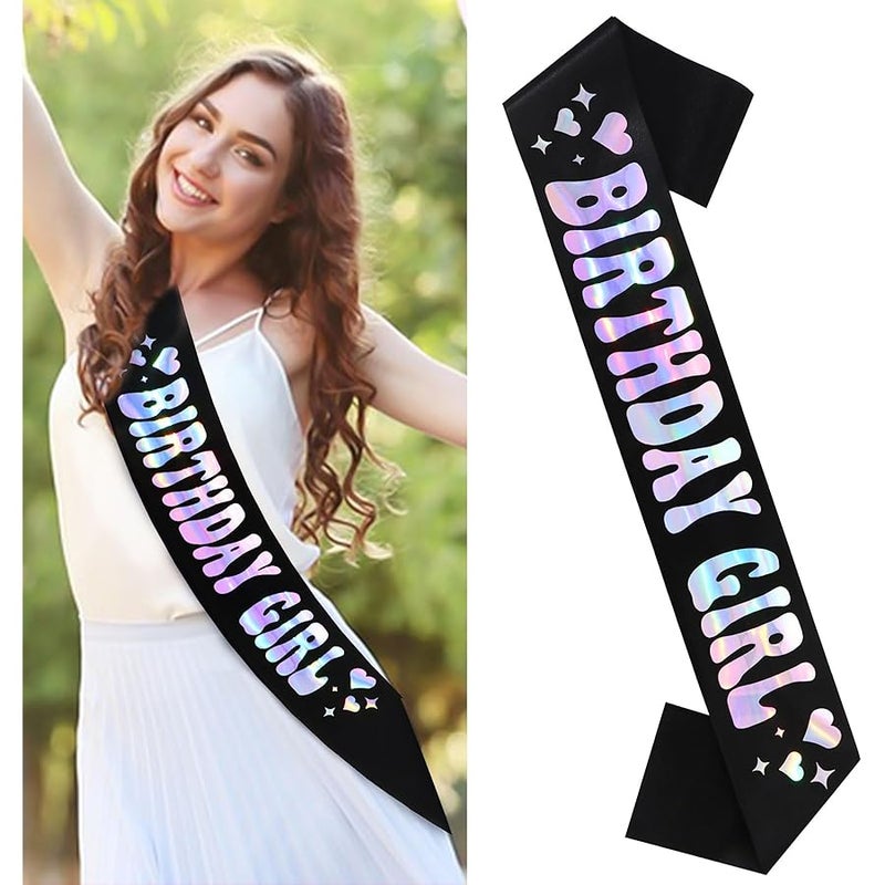 كافتي CAVETEE Birthday Girl Sash, Black Birthday Sash with Iridescent Foil Hot Pink Happy Birthday Decorations for Official Teenager Sweet 16, 21st 30th 40th 50th Birthday Party - Image 5