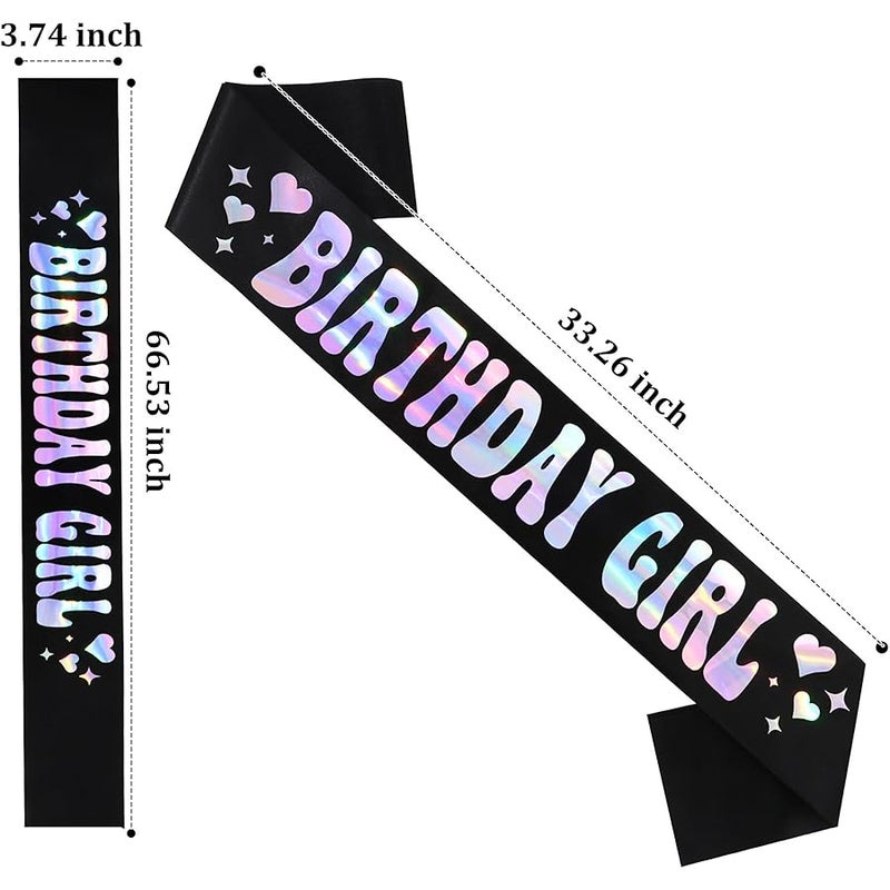 كافتي CAVETEE Birthday Girl Sash, Black Birthday Sash with Iridescent Foil Hot Pink Happy Birthday Decorations for Official Teenager Sweet 16, 21st 30th 40th 50th Birthday Party - Image 2