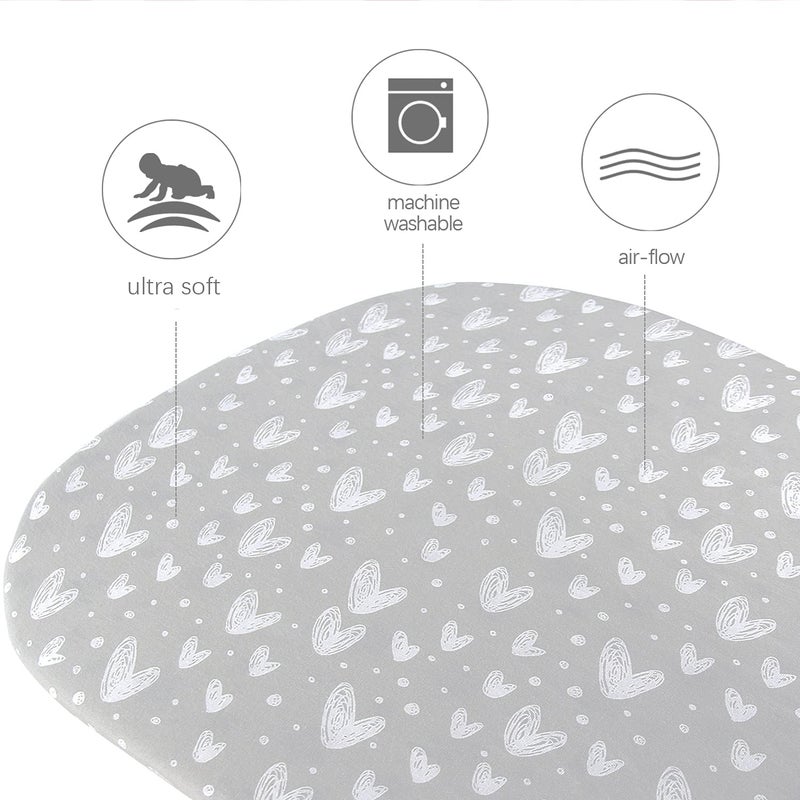 Biloban Bassinet Fitted Sheets Compatible with Graco Pack 'n-Play Dome LX Bassinet(not playard), 2 Pack, 100% Jersey Knit Cotton Sheets, Gray Print for Baby - Image 2