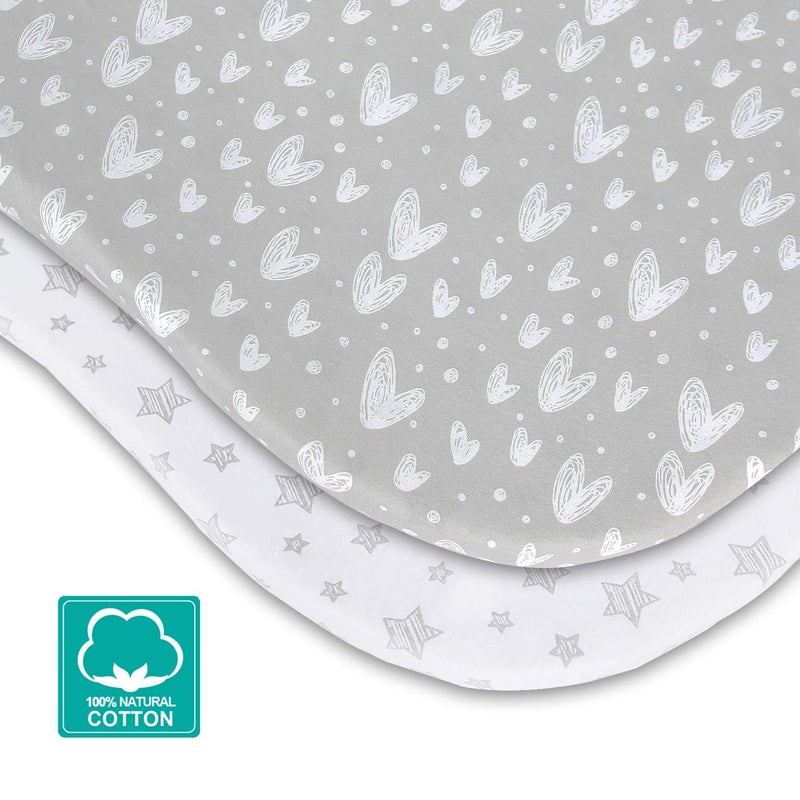 Biloban Bassinet Fitted Sheets Compatible with Graco Pack 'n-Play Dome LX Bassinet(not playard), 2 Pack, 100% Jersey Knit Cotton Sheets, Gray Print for Baby - Image 5