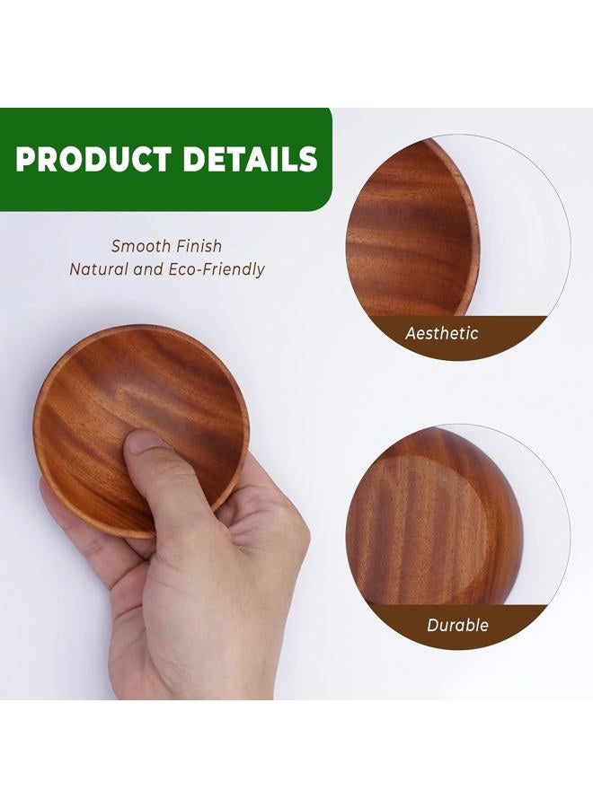 VieWood Mini Wooden Bowl Set of 4 (3.54" Diameter x 0.78" Height) for Condiments, Dip Sauce, Ketchup, Small Wood Bowl for Jam, little Prep, Olive (Round) - Image 2