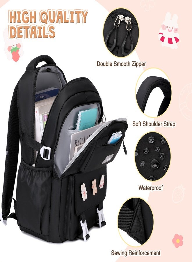 DIGOBAY 3PCS Girls Backpack for School, Kids Backpack for Girls with Lunch Box Pencil Case Set for Teen Girls Elementary Primary Middle High College School Bookbag with Cute Pins (Black) - Image 4