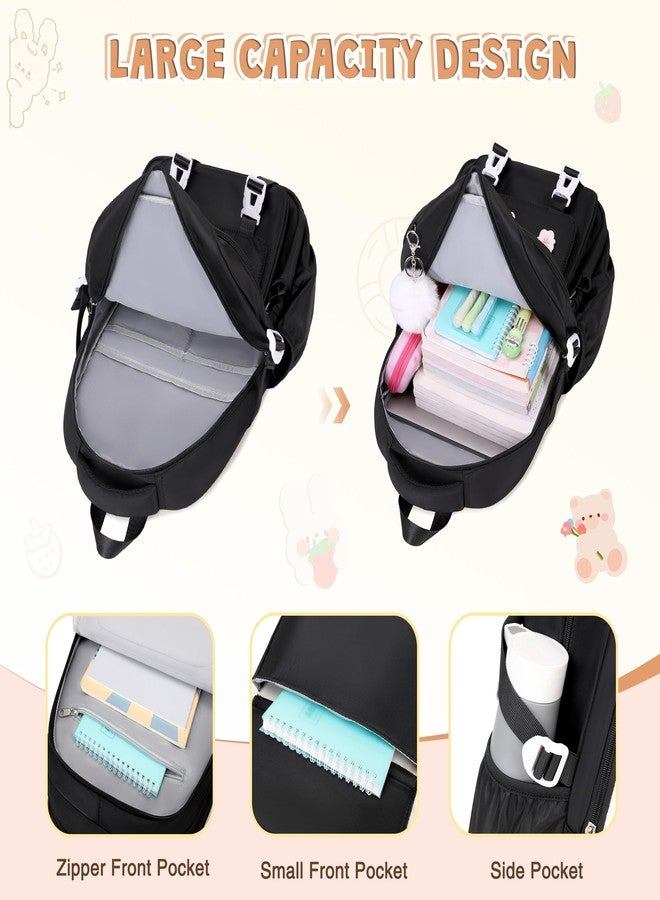 DIGOBAY 3PCS Girls Backpack for School, Kids Backpack for Girls with Lunch Box Pencil Case Set for Teen Girls Elementary Primary Middle High College School Bookbag with Cute Pins (Black) - Image 3