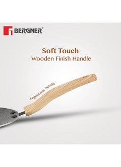 BERGNER BERGNER Earth Black Non-Stick 26 cm Concave Tawa, Wooden Finish Soft Touch Handle, 3mm Thickness, Consumes Less Oil, Even Heat Distribution, White Marble Splatter, Induction Bottom and Gas Ready  - Image 2
