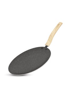 BERGNER BERGNER Earth Black Non-Stick 26 cm Concave Tawa, Wooden Finish Soft Touch Handle, 3mm Thickness, Consumes Less Oil, Even Heat Distribution, White Marble Splatter, Induction Bottom and Gas Ready  - Image 1