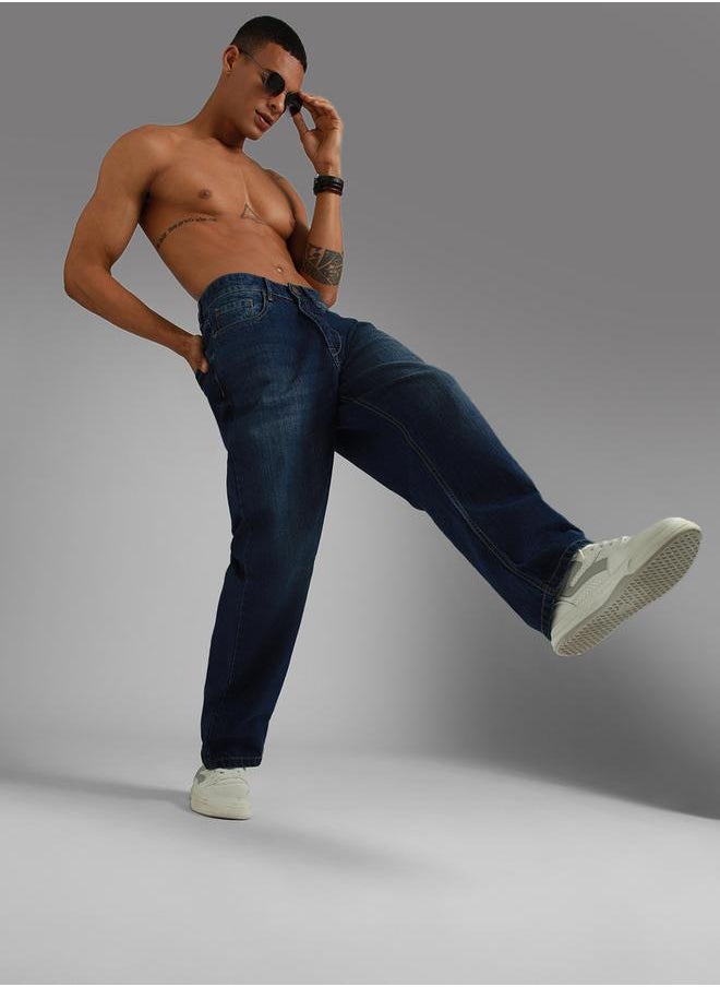 HIGH STAR - Mid Rise Faded Regular Fit Jeans by Styli - Image 1
