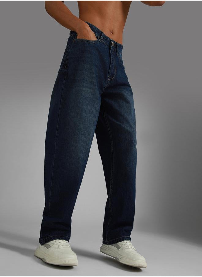HIGH STAR - Mid Rise Faded Regular Fit Jeans by Styli - Image 1