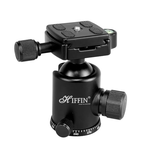 HIFFIN®Professional Metal 360 Degree Rotating Panoramic Ball Head with 1/4 inch Quick Release Plate and Bubble Level,up to 17.6pounds/8kilograms,for Tripod,Monopod,Slider,DSLR Camera,Camcorder - Image 1