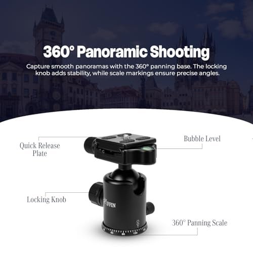 HIFFIN®Professional Metal 360 Degree Rotating Panoramic Ball Head with 1/4 inch Quick Release Plate and Bubble Level,up to 17.6pounds/8kilograms,for Tripod,Monopod,Slider,DSLR Camera,Camcorder - Image 3