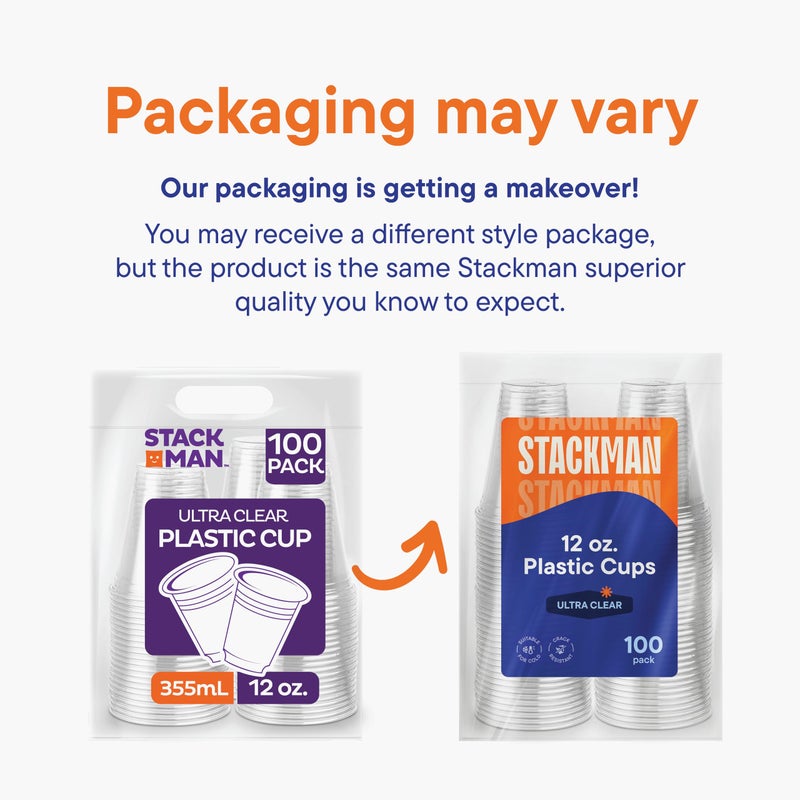 Stack Man [100 Pack - 12 oz.] Clear Disposable Plastic Cups PET Crystal Clear Disposable 12oz Plastic Cups - Image 5