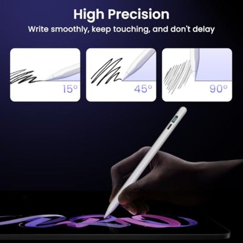 قلم شاشة LED لجهاز Apple iPad 2018-2026، قلم رفض راحة اليد للشحن السريع لمدة 15 دقيقة للعمل متوافق مع iPad 11/10/9/8/7/6th Gen، Air 11/13'' M3، Pro11/12.9/13''، Air3-5، Mini 5/6 - Image 4