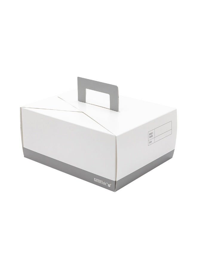 Restaurantware Cater Tek 9 x 7 x 3 Inch Food Boxes, 100 Grease-Resistant Take Out Food Containers - With Handle, Recyclable, White and Gray Paper To Go Containers, For Meals, Snacks, Or Baked Goods - Image 1