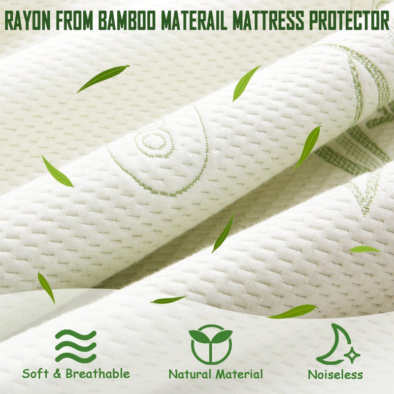 Parkdeny Full Size Waterproof Mattress Protector  Premium Cooling Viscose from Bamboo Mattress Pad  Breathable  Noiseless  Cooling & Machine-Washable Bed Cover with 21"" Deep Pocket - Image 2
