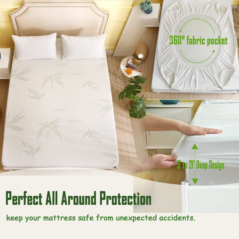 Parkdeny Full Size Waterproof Mattress Protector  Premium Cooling Viscose from Bamboo Mattress Pad  Breathable  Noiseless  Cooling & Machine-Washable Bed Cover with 21"" Deep Pocket - Image 5