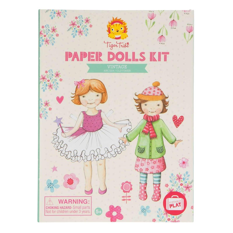 Tiger Tribe: Paper Dolls Kit - Vintage - Design & Dress 2 Paper Dolls, Includes Clothes You Color in, Colored Clothes, Stickers & Colored Pencils - Image 1