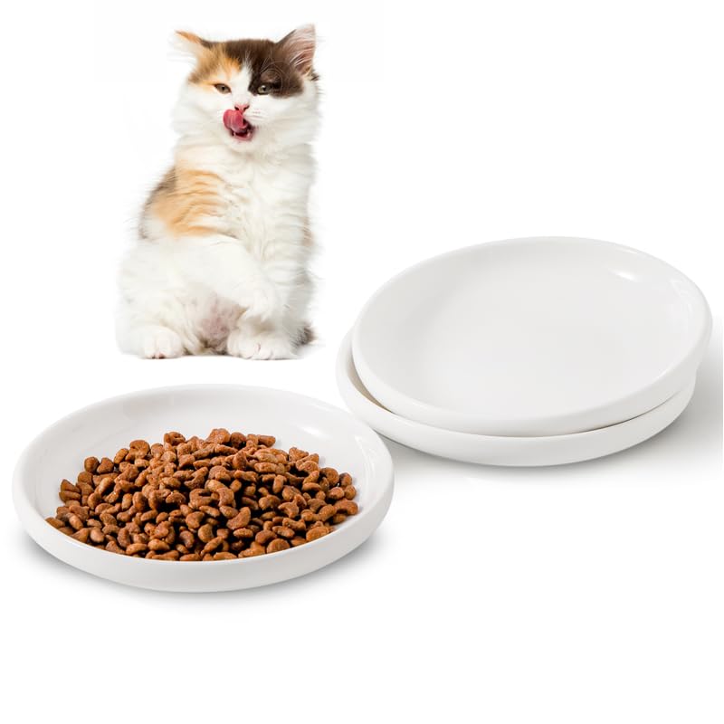 Howise 3 PCS Ceramic Cat Bowls, 5.5 in Pet Bowl Cat Dishes for Food and Water, Small Dog Dish(White) - Image 1