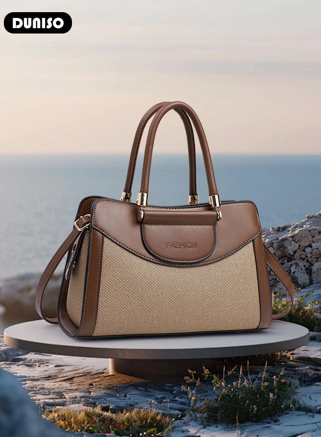 Women's  Fashion Elegant Handbag,Large-capacity  Shoulder Bag,Multi-pocket PU Leather Crossbody Bag,Ladies Retro Splicing design Handbag Tote Bags Clutch Bag,Luxurious Ladies Casual Tote Purse Shoulder Bag