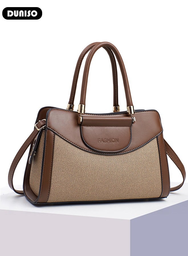 DUNISO Women's  Fashion Elegant Handbag,Large-capacity  Shoulder Bag,Multi-pocket PU Leather Crossbody Bag,Ladies Retro Splicing design Handbag Tote Bags Clutch Bag,Luxurious Ladies Casual Tote Purse Shoulder Bag  - Image 2