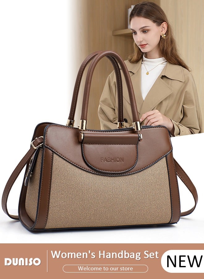 DUNISO Women's  Fashion Elegant Handbag,Large-capacity  Shoulder Bag,Multi-pocket PU Leather Crossbody Bag,Ladies Retro Splicing design Handbag Tote Bags Clutch Bag,Luxurious Ladies Casual Tote Purse Shoulder Bag  - Image 1