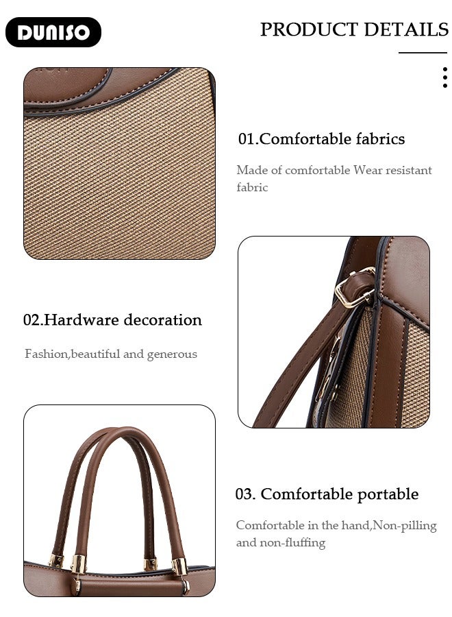 DUNISO Women's  Fashion Elegant Handbag,Large-capacity  Shoulder Bag,Multi-pocket PU Leather Crossbody Bag,Ladies Retro Splicing design Handbag Tote Bags Clutch Bag,Luxurious Ladies Casual Tote Purse Shoulder Bag  - Image 5