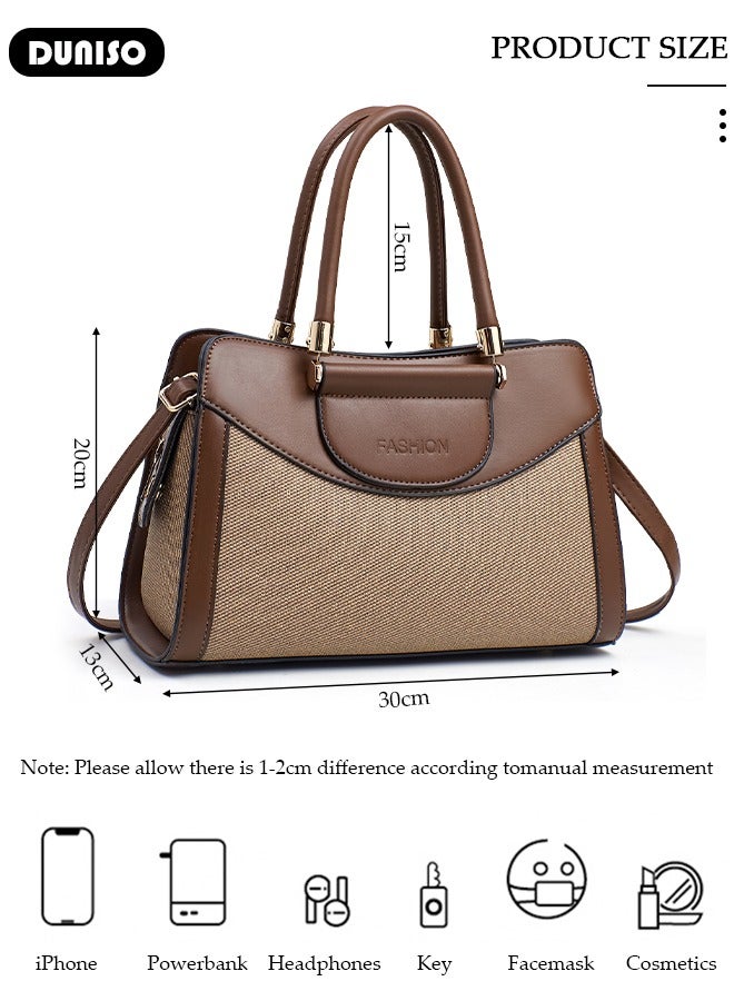 Women's  Fashion Elegant Handbag,Large-capacity  Shoulder Bag,Multi-pocket PU Leather Crossbody Bag,Ladies Retro Splicing design Handbag Tote Bags Clutch Bag,Luxurious Ladies Casual Tote Purse Shoulder Bag