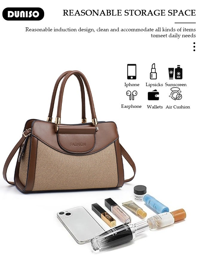 Women's  Fashion Elegant Handbag,Large-capacity  Shoulder Bag,Multi-pocket PU Leather Crossbody Bag,Ladies Retro Splicing design Handbag Tote Bags Clutch Bag,Luxurious Ladies Casual Tote Purse Shoulder Bag