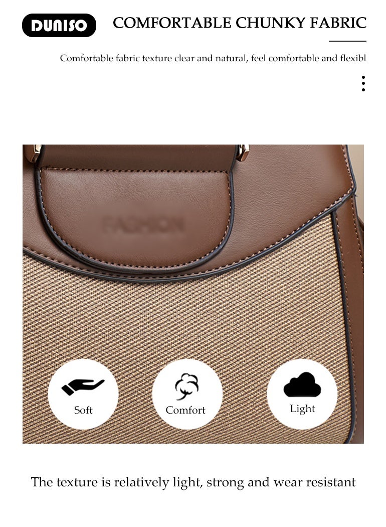 DUNISO Women's  Fashion Elegant Handbag,Large-capacity  Shoulder Bag,Multi-pocket PU Leather Crossbody Bag,Ladies Retro Splicing design Handbag Tote Bags Clutch Bag,Luxurious Ladies Casual Tote Purse Shoulder Bag - Image 3