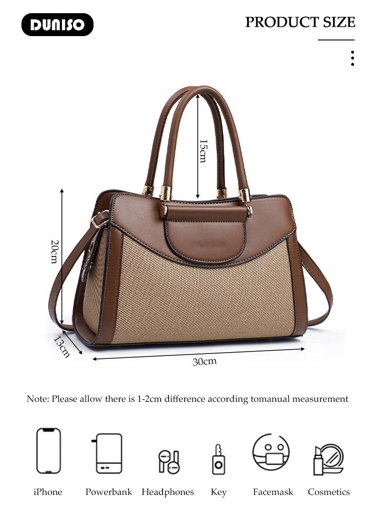 DUNISO Women's  Fashion Elegant Handbag,Large-capacity  Shoulder Bag,Multi-pocket PU Leather Crossbody Bag,Ladies Retro Splicing design Handbag Tote Bags Clutch Bag,Luxurious Ladies Casual Tote Purse Shoulder Bag - Image 4