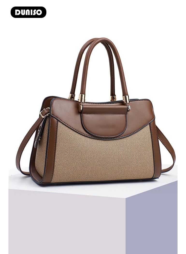 DUNISO Women's  Fashion Elegant Handbag,Large-capacity  Shoulder Bag,Multi-pocket PU Leather Crossbody Bag,Ladies Retro Splicing design Handbag Tote Bags Clutch Bag,Luxurious Ladies Casual Tote Purse Shoulder Bag - Image 2