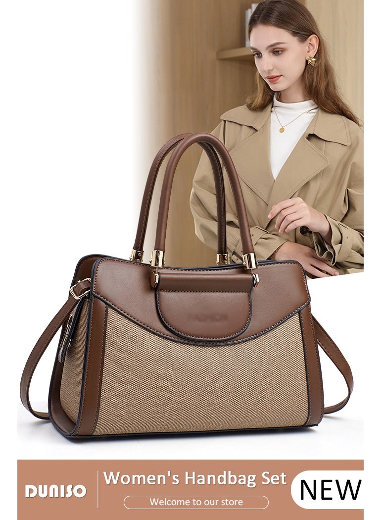 DUNISO Women's  Fashion Elegant Handbag,Large-capacity  Shoulder Bag,Multi-pocket PU Leather Crossbody Bag,Ladies Retro Splicing design Handbag Tote Bags Clutch Bag,Luxurious Ladies Casual Tote Purse Shoulder Bag - Image 1