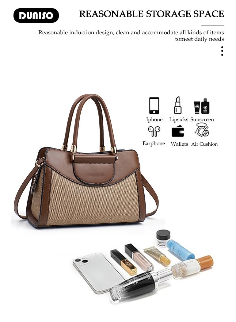 DUNISO Women's  Fashion Elegant Handbag,Large-capacity  Shoulder Bag,Multi-pocket PU Leather Crossbody Bag,Ladies Retro Splicing design Handbag Tote Bags Clutch Bag,Luxurious Ladies Casual Tote Purse Shoulder Bag - Image 5