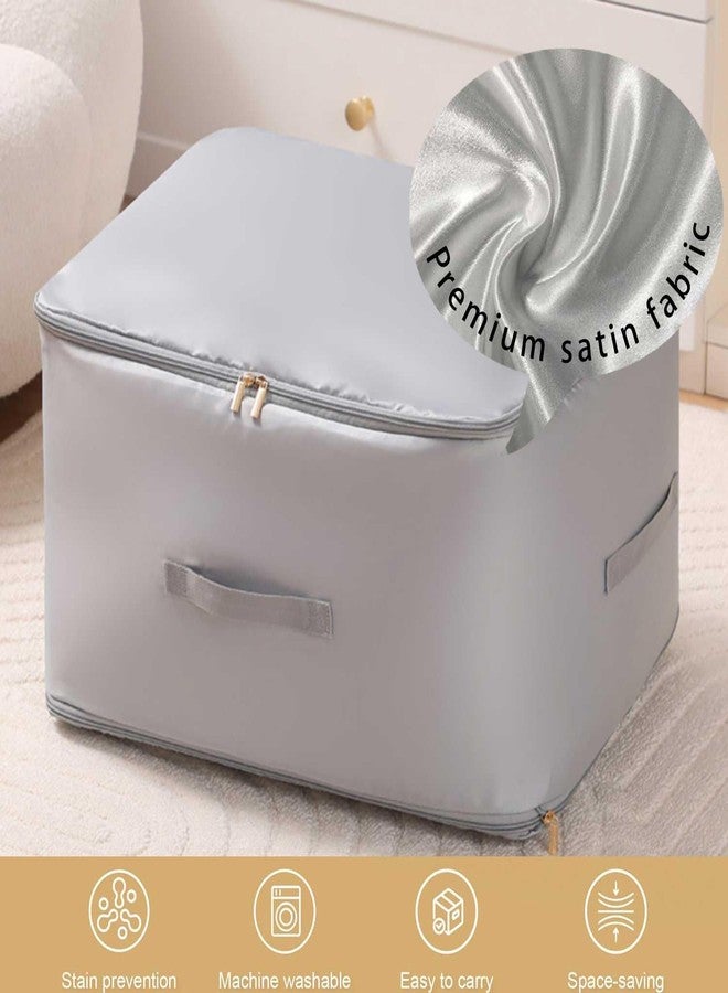 JUPITER WARRIOR Ultra Space Saving Self Compression Organizer, 2025 New 3-Layer Zipper Large Capacity Storage Bag, Thick Satin Fabric Heavy Duty Bags for Comforters Blankets Bedding Duvet (Gray, X-Large, 2PCS) - Image 2