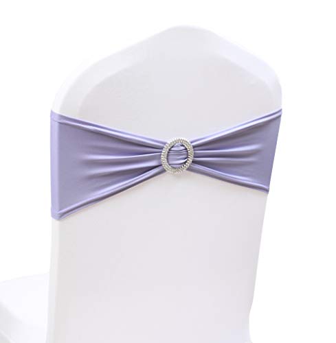 SheYang 50PCS Spandex Chair Sashes Bows Elastic Chair Bands with Buckle Slider Sashes Bows for Wedding Decorations (50PCS, Lavender) - Image 1