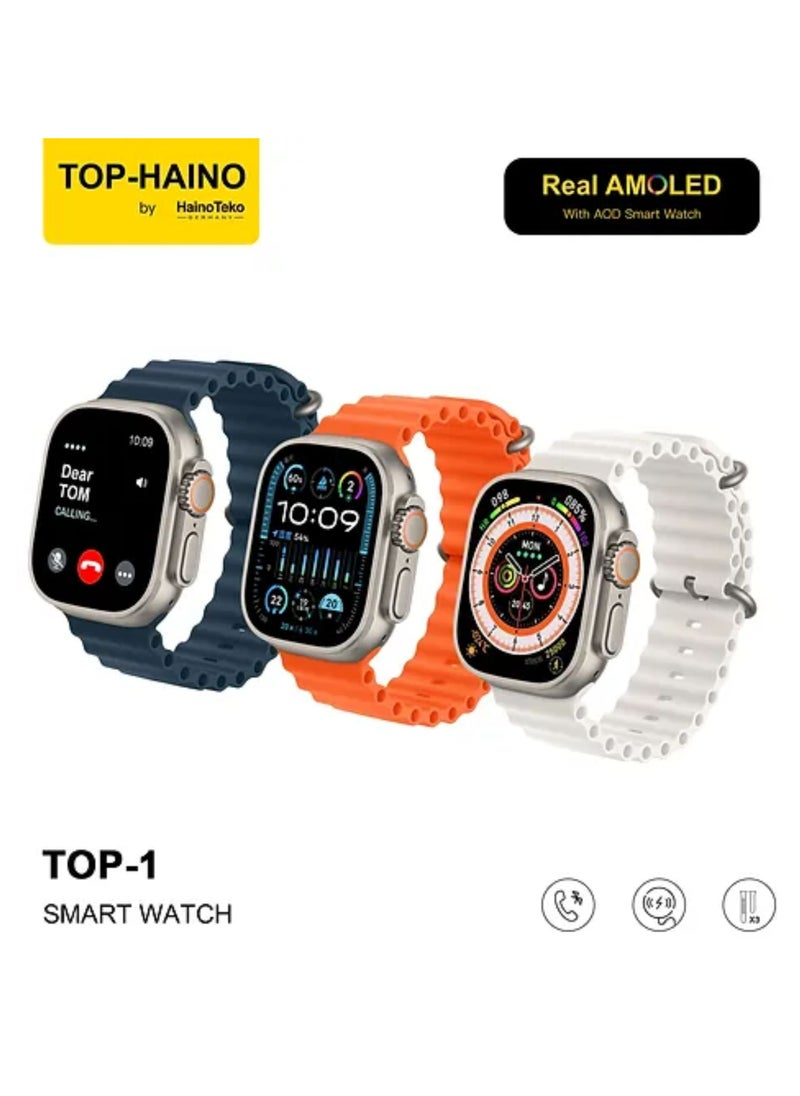 Haino Teko - Premium Haino Teko Germany TOP 1 Full Screen Real AMOLED Display_ 3 Pair Straps_Wireless Charger_For Ladies and Gents_Orange - Image 1
