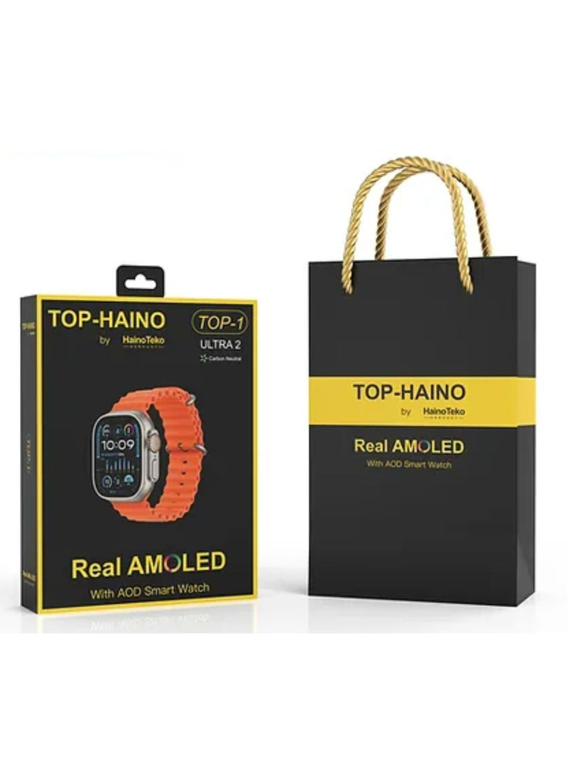 Haino Teko - Premium Haino Teko Germany TOP 1 Full Screen Real AMOLED Display_ 3 Pair Straps_Wireless Charger_For Ladies and Gents_Orange - Image 1
