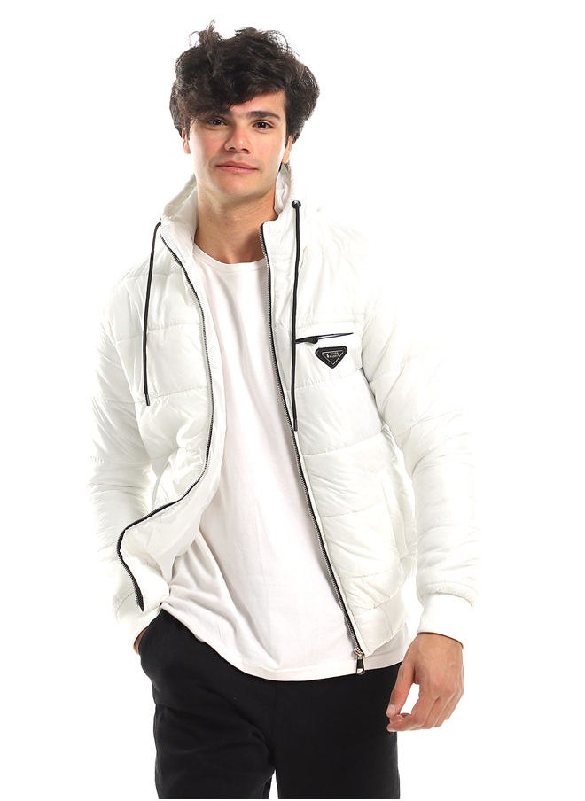 WHITE RABBIT - Ribbed Cuffs & Hem Quilted Hooded Bomber Jacket - White - Image 1