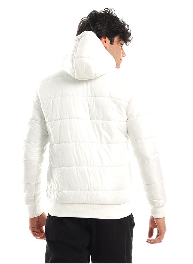 WHITE RABBIT - Ribbed Cuffs & Hem Quilted Hooded Bomber Jacket - White - Image 1