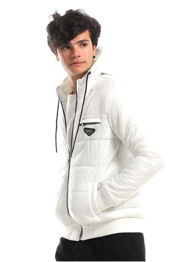 WHITE RABBIT - Ribbed Cuffs & Hem Quilted Hooded Bomber Jacket - White - Image 1