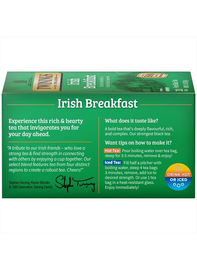 Twinings Irish Breakfast Black Tea Individually Wrapped Bags, 20 Count (Pack of 6), Flavourful, Robust Black Tea, Caffeinated, Enjoy Hot or Iced | Packaging May Vary  - Image 5
