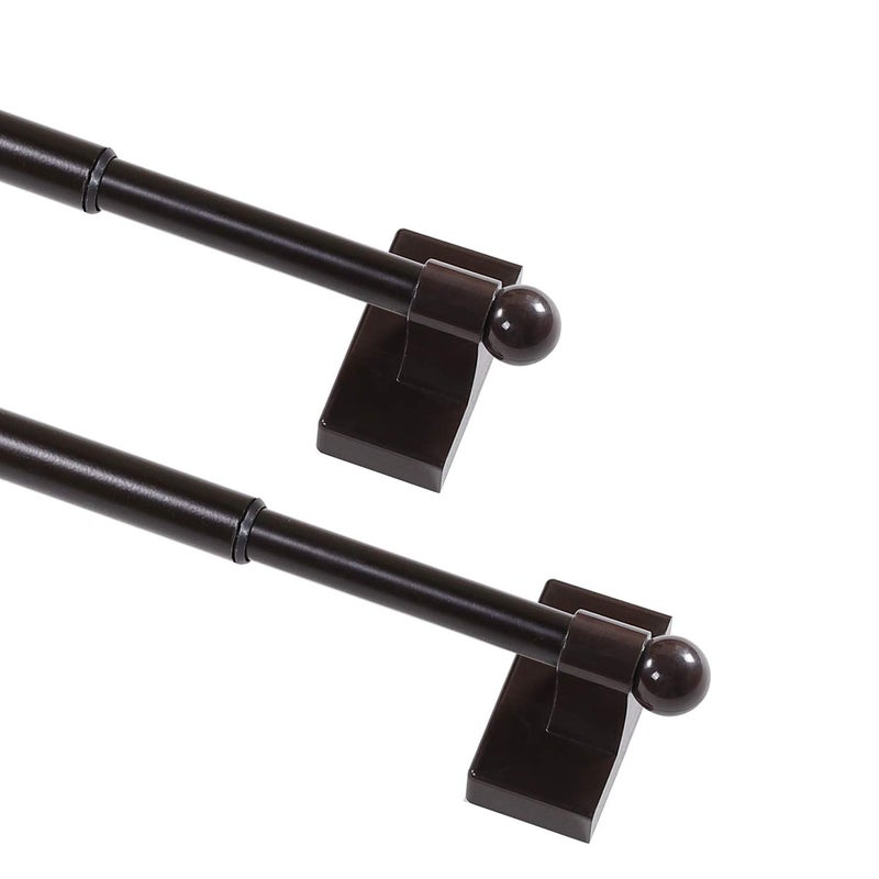 PrimeBeau Magnetic Curtain Rods for Metal Doors Multi-Use Curtain Rods for Small Windows Cafe Sidelight and Iron Steel Places, 1/2 Inch Diameter, Tool Free (2 Pack, Adjust from 16 to 28 Inch, Brown)