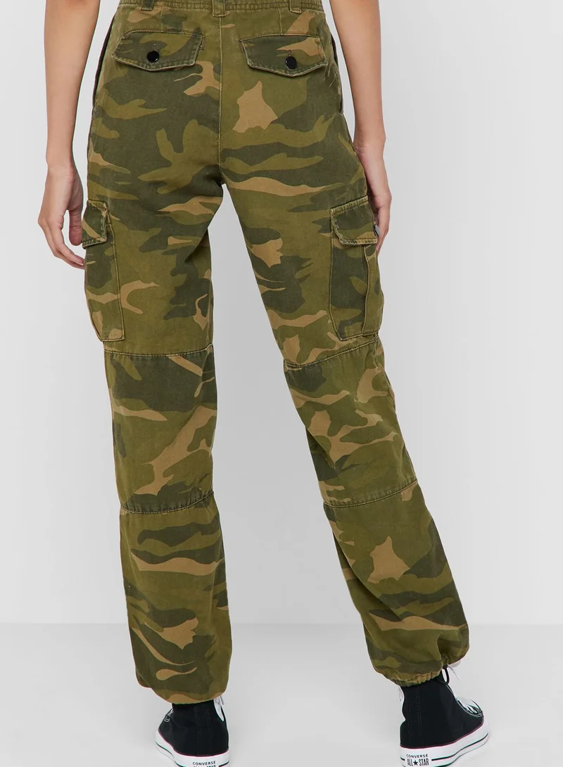 TOPSHOP Camo Print Drawstring Cargo Pants