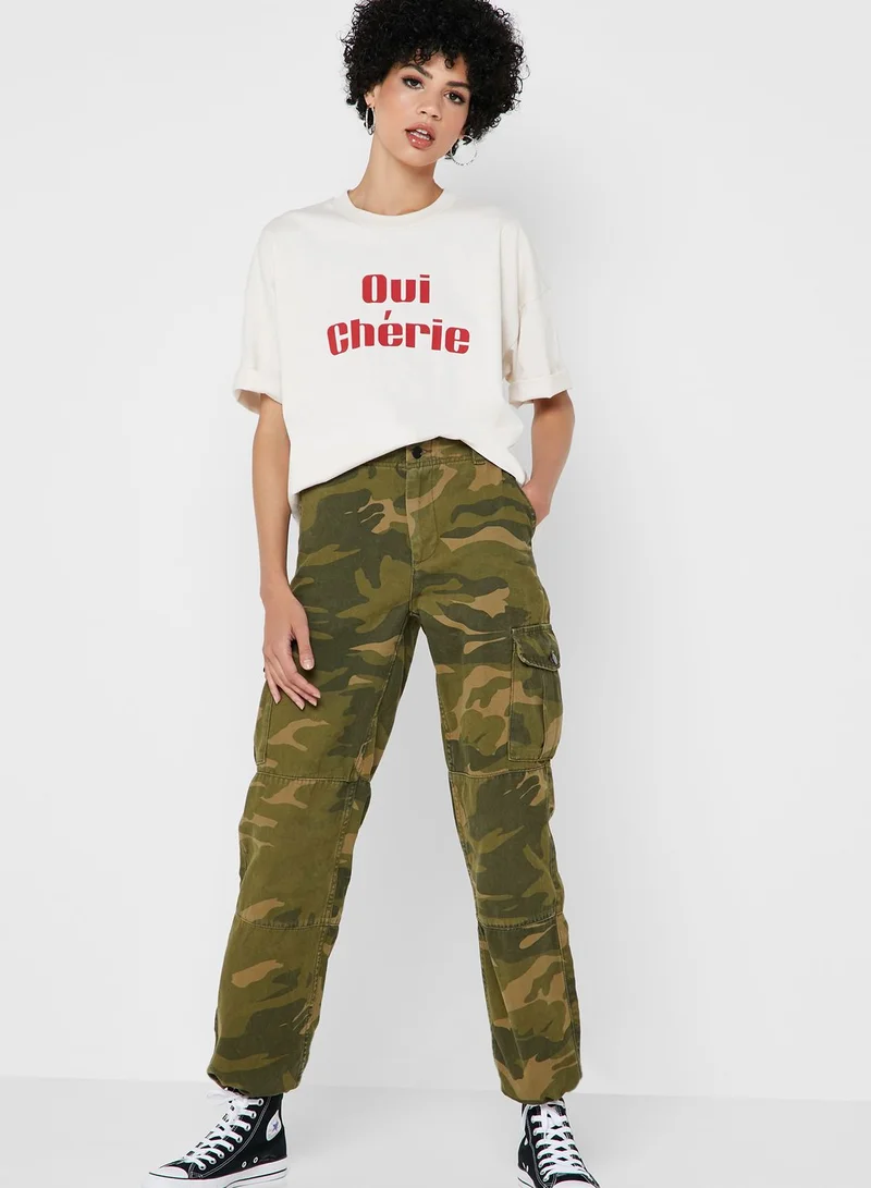 TOPSHOP Camo Print Drawstring Cargo Pants