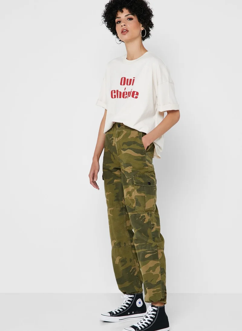 TOPSHOP Camo Print Drawstring Cargo Pants