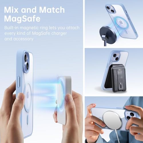 DIZORO iPhone 15 Plus Case, Compatible with MagSafe, Non-Yellow Military-Grade Drop Protection & Hard PC Back Cover Slim Transparent Anti-Scratch Shockproof Phone Case (Official Blue.) - Image 5