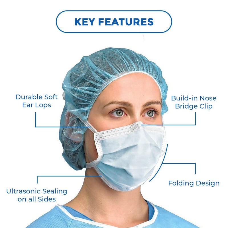 C-Cure Melt Blown - SMMS Fabric 3 Ply Disposable Face Mask with Nose Clip and Reusable Travel Pouch (Blue) for Unisex - Image 5