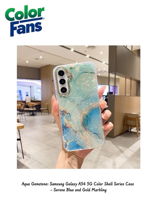 كولور فانس أحجار كريمة أكوا: غطاء سامسونج جالاكسي A54 5G كولور شل سيريز - رخامي أزرق وذهبي هادئ