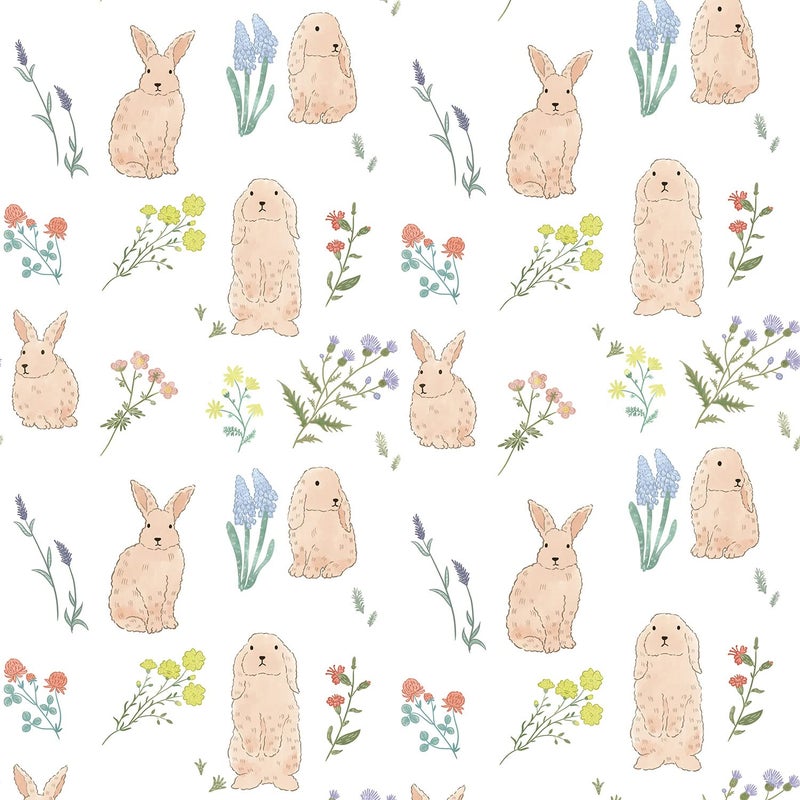 LiveGallery Cartoon Rabbit Wallpaper Lavender Wallpapers Flower Plants Wall Paper Peel and Stick Contact Paper for Bedroom Living Room Offices Nursery Bathroom Kitchen Home Walls Decoration A - Image 2
